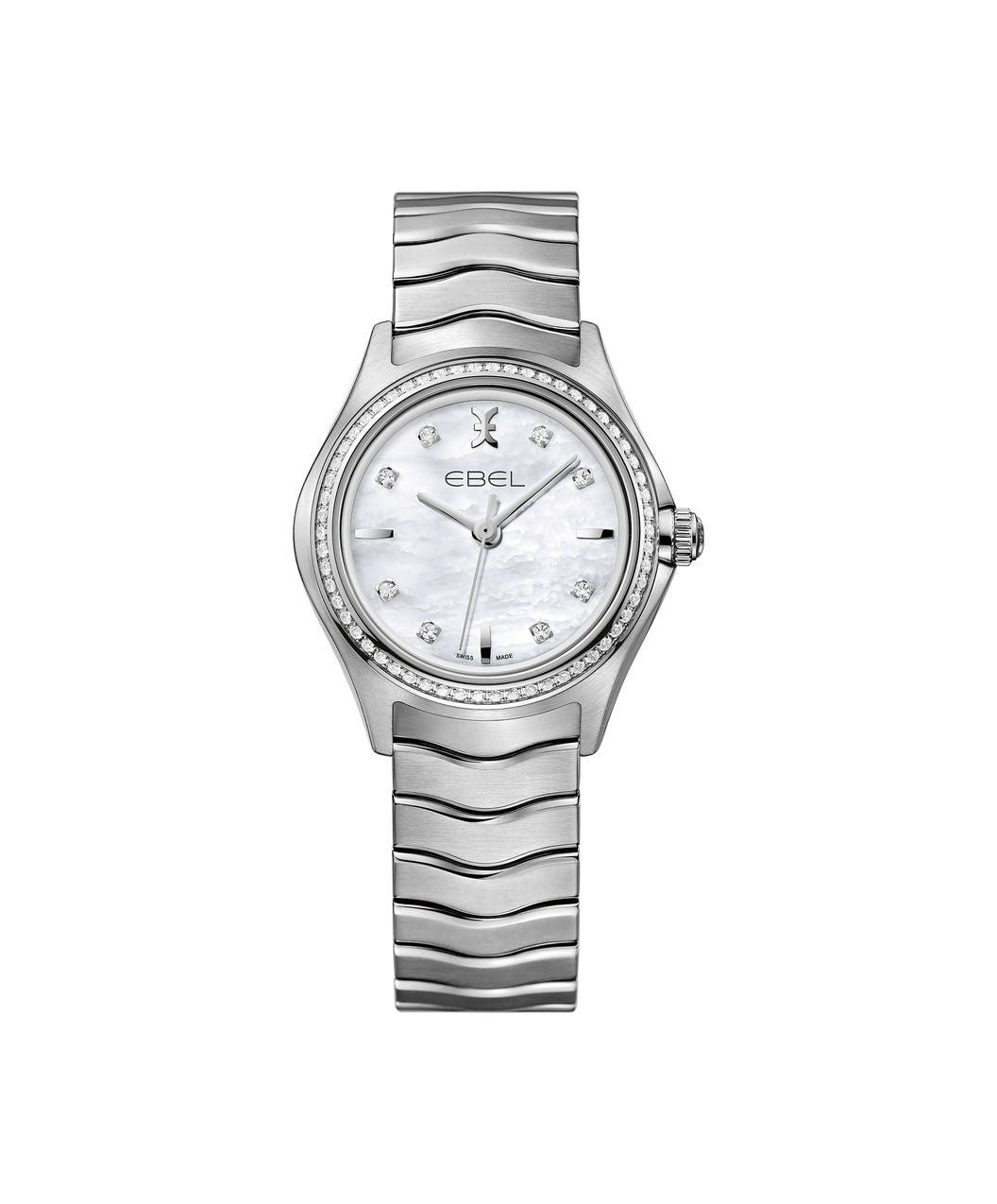 Ebel Wave Lady 30mm Stainless Steel MOP Diamond Dial Diamond Bezel On Bracelet Ladies Watch 1216194