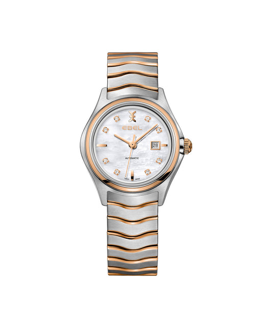 Ebel Wave Lady 30mm Two Tone MOP Diamond Dial On Bracelet Ladies Watch 1216199