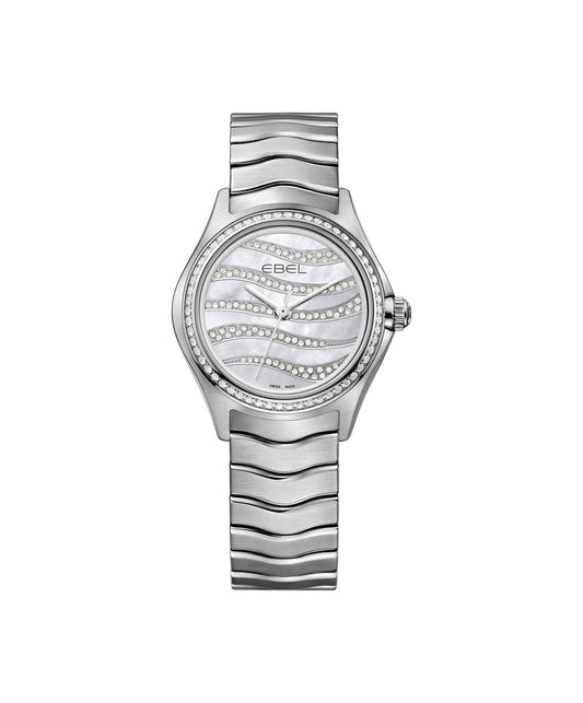 Ebel Wave Lady 30mm Stainless Steel MOP Diamond Dial Diamond Bezel On Bracelet Ladies Watch 1216270