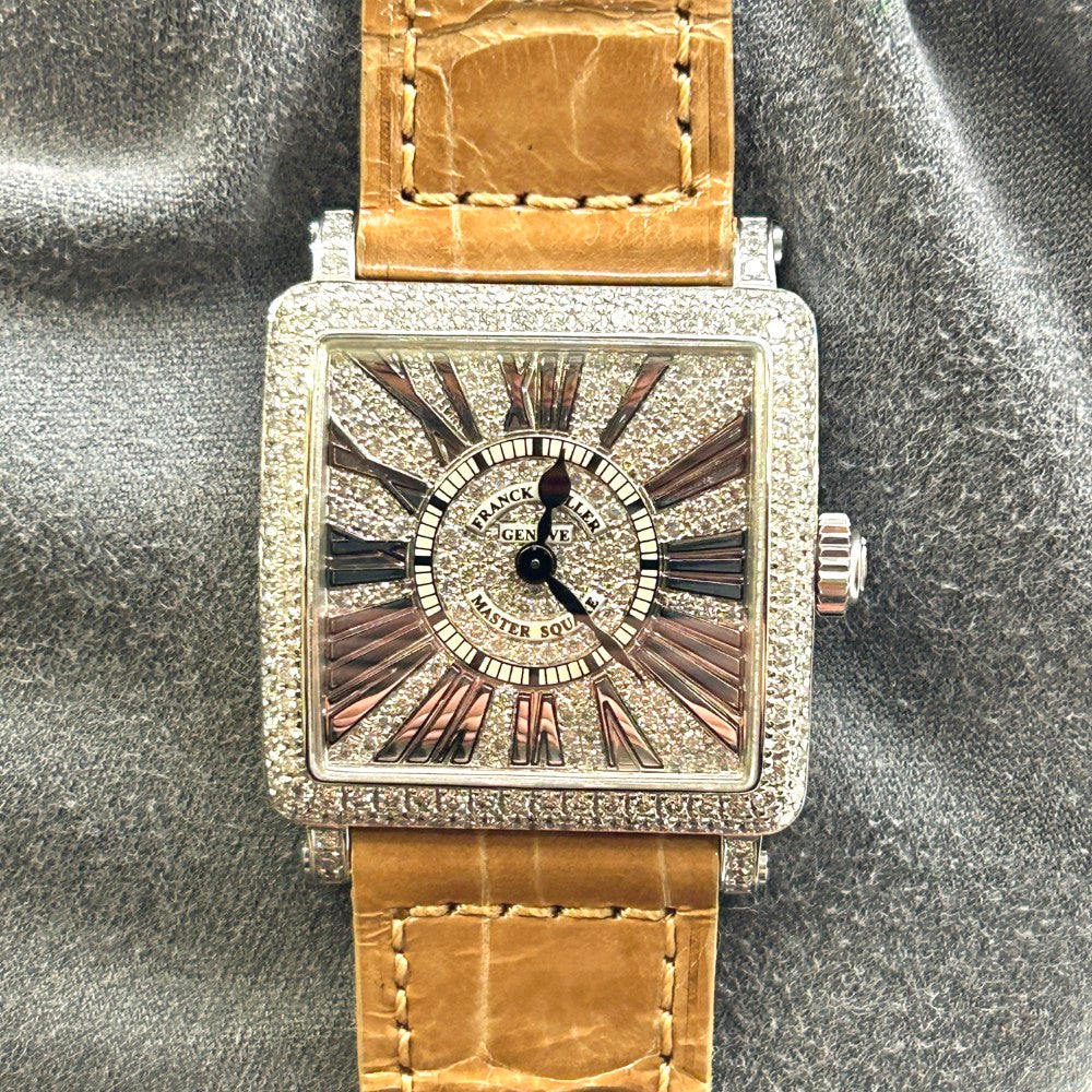Franck Muller Master Square Relief 6002 S QZ R D CD – White Gold, Tan Strap