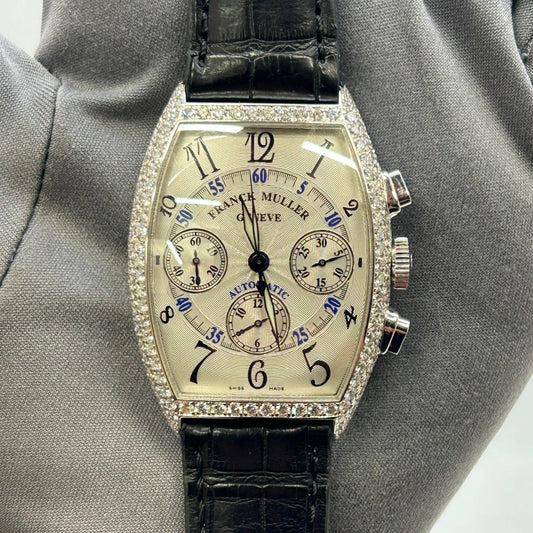 Franck Muller Cintree Curvex Chronograph 7850 CC D – White Gold, Black Strap