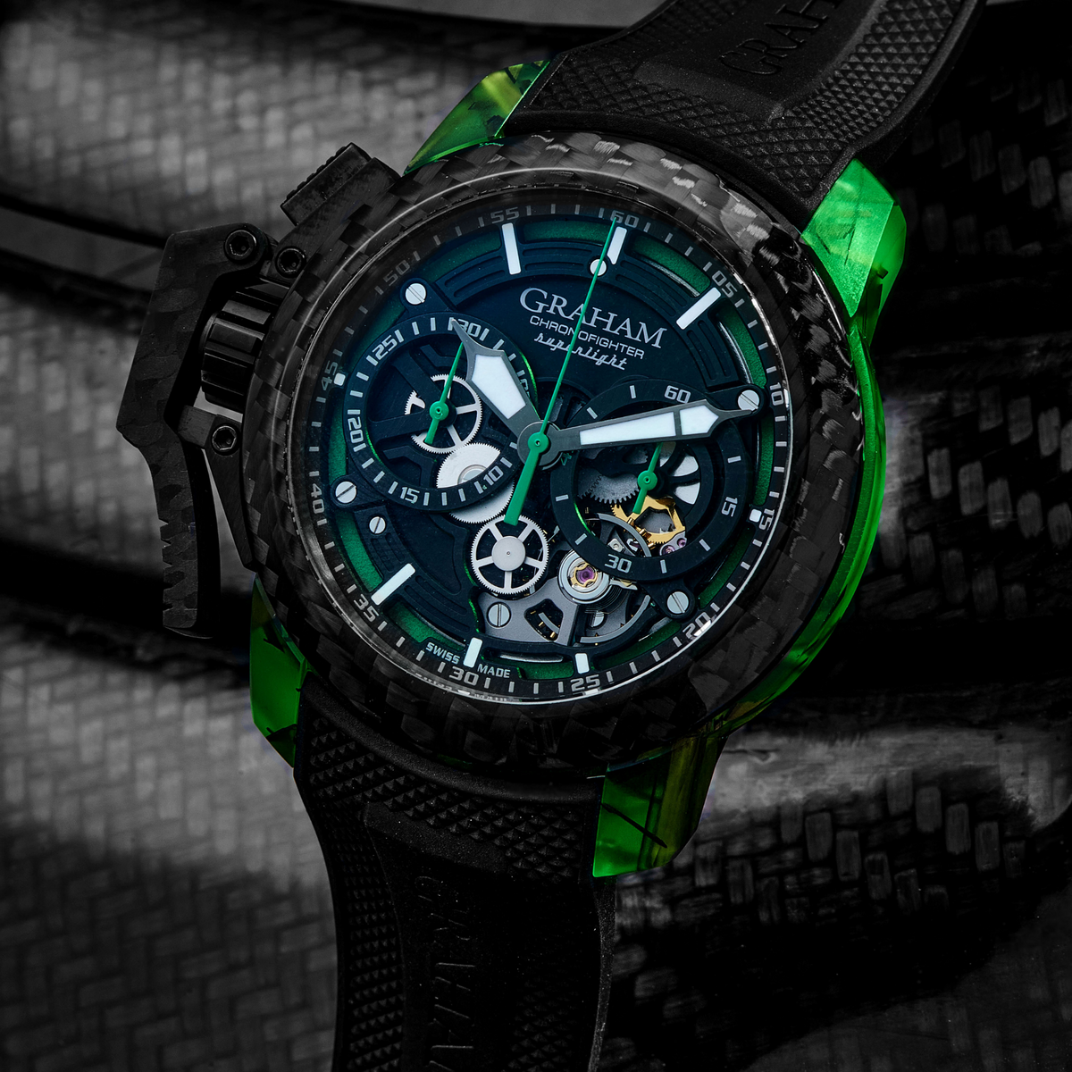 Graham CHRONOFIGHTER SUPERLIGHT CARBON STRIP SKELETON GREEN 2CCCK.G01A