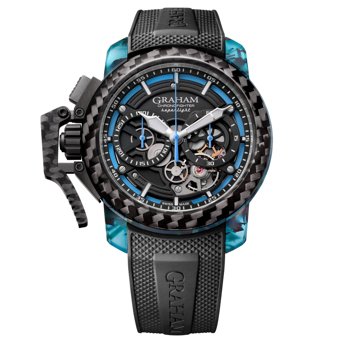 Graham CHRONOFIGHTER SUPERLIGHT CARBON SKELETON - TRANSLUCENT BLUE 2CCCK.U01A