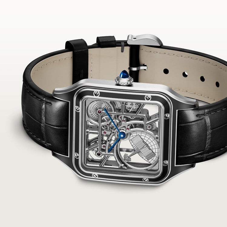 Cartier Santos-Dumont skeleton watch equipped with a micro-rotor WHSA0044