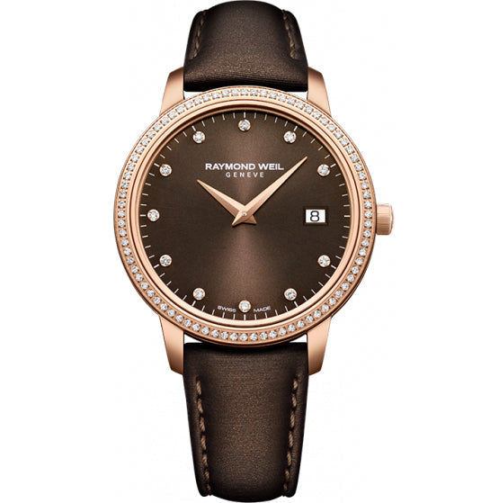 Raymond Weil Toccata Nicola Benedetti Limited Production quartz 34mm rose gold PVD chocolate diamond dial and diamond bezel leather strap 5388-C5S-70081