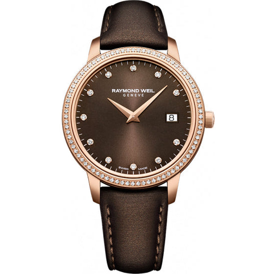 Raymond Weil Toccata Nicola Benedetti Limited Production quartz 34mm rose gold PVD chocolate diamond dial and diamond bezel leather strap 5388-C5S-70081