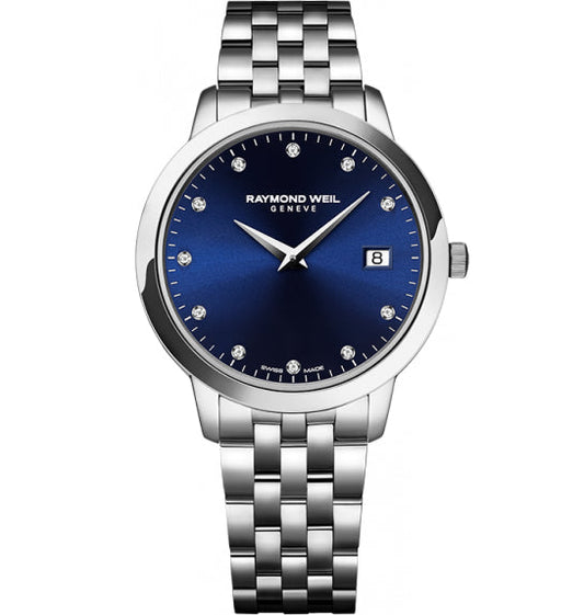 Raymond Weil Toccata quartz 34mm SS blue diamond dial bracelet 5388-ST-50081