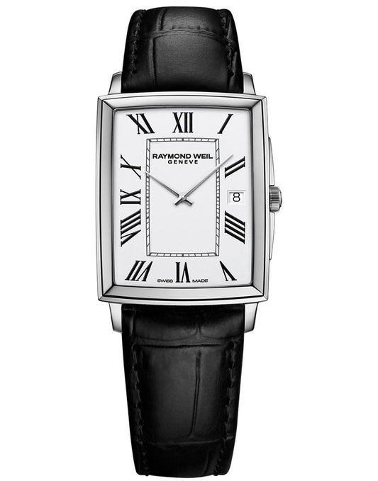 Toccata Men's Rectangular White Dial Leather Strap Watch, 37 x 29mm