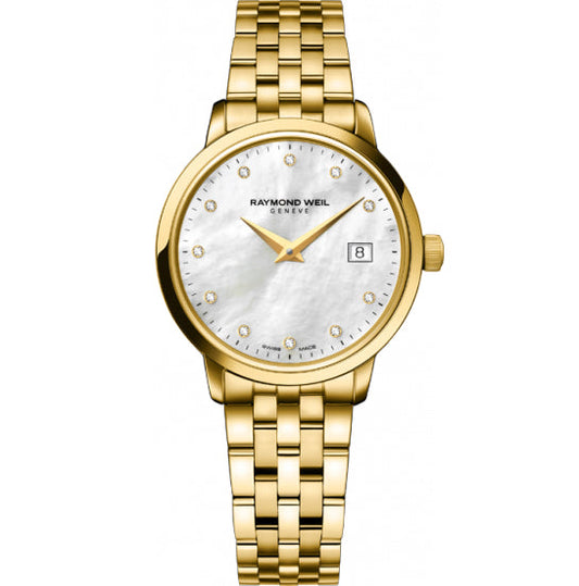 Raymond Weil Toccata 29mm Yellow Gold PVD MOP Diamond Dial On Bracelet 5988-P-97081