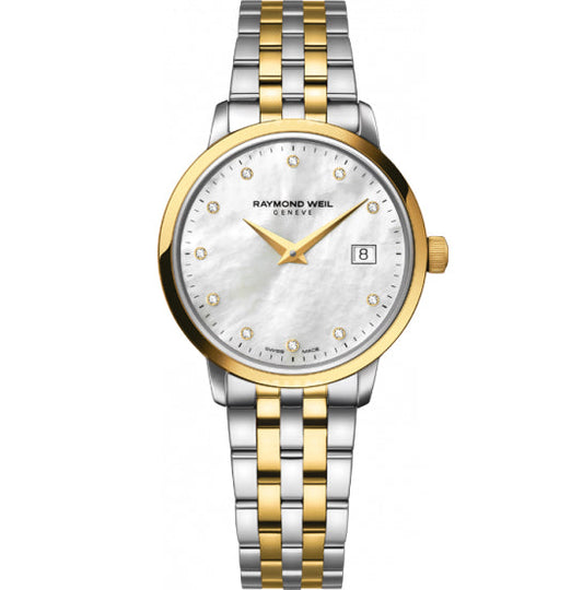 Raymond Weil Toccata 29mm Two Tone MOP Diamond Dial On Bracelet Ladies Watch 5988-STP-97081