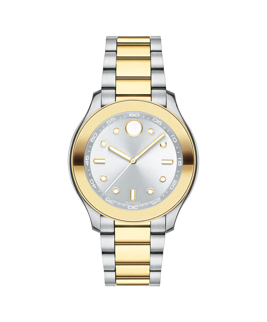 Movado Unisex Midsize Bold Sport 38mm Stainless Steel /Yellow Gold Plated Silver Dial On Bracelet 3600418