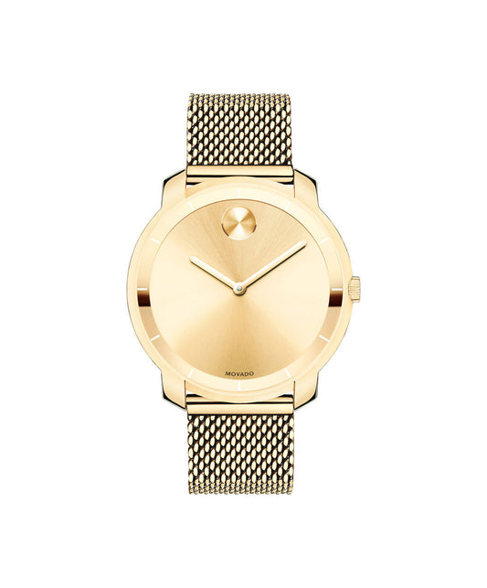 Movado Unisex Midsize Bold 36mm Yellow Gold Plated Gold Dial On Bracelet 3600242