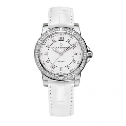 Carl F. Bucherer Patravi Auto Date Stainless Steel Diamonds On Strap Ladies Watch 00.10617.08.23.11