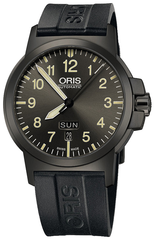 Oris BC3 Advanced Day Date 42M Automatic PVD Grey On Rubber Strap Men's Watch 01 735 7641 4263-07 4 22 05 G