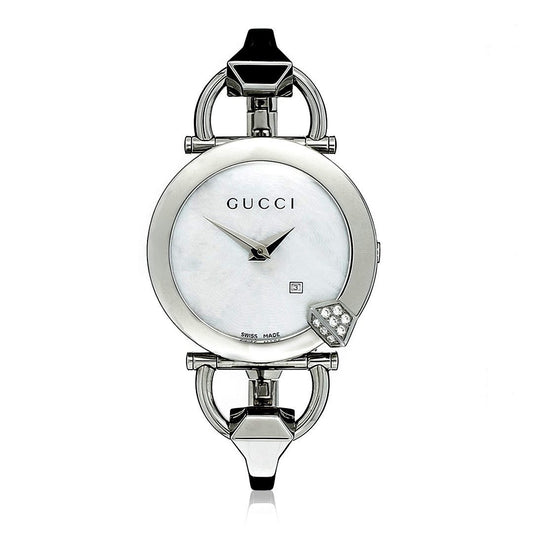 Gucci Chiodo Small Stainless Steel MOP Diamonds On Bracelet Ladies Watch YA122505