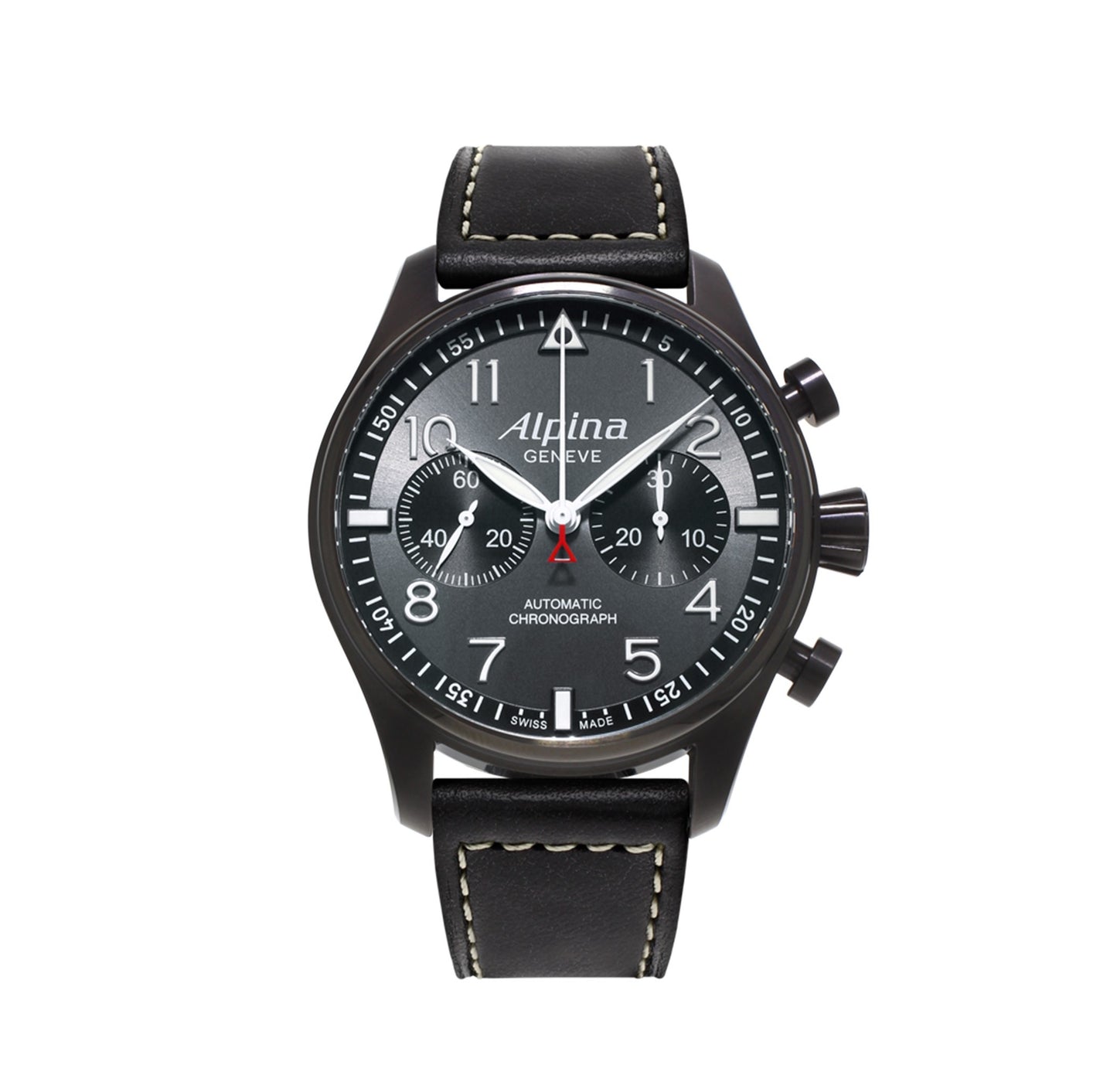 Alpina Startimer Pilot Automatic Chronograph Limited Edition PVD Black/Grey Dial On Strap Men's Watch AL-860GB4FBS6