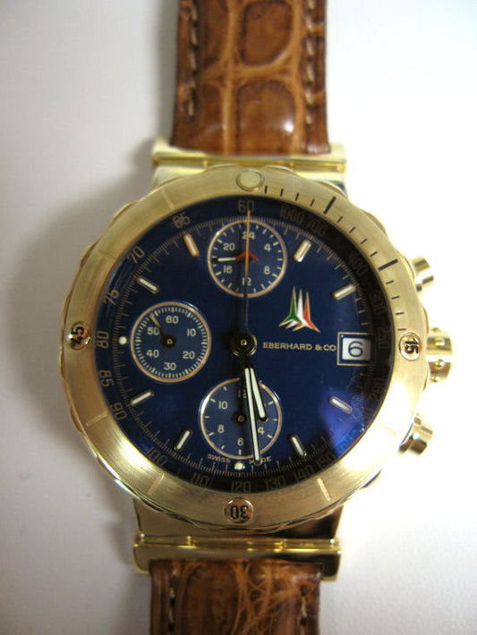 Eberhard Tricolori 18kt Automatic Chrono Blue Dial On Strap Men's Watch 30044C