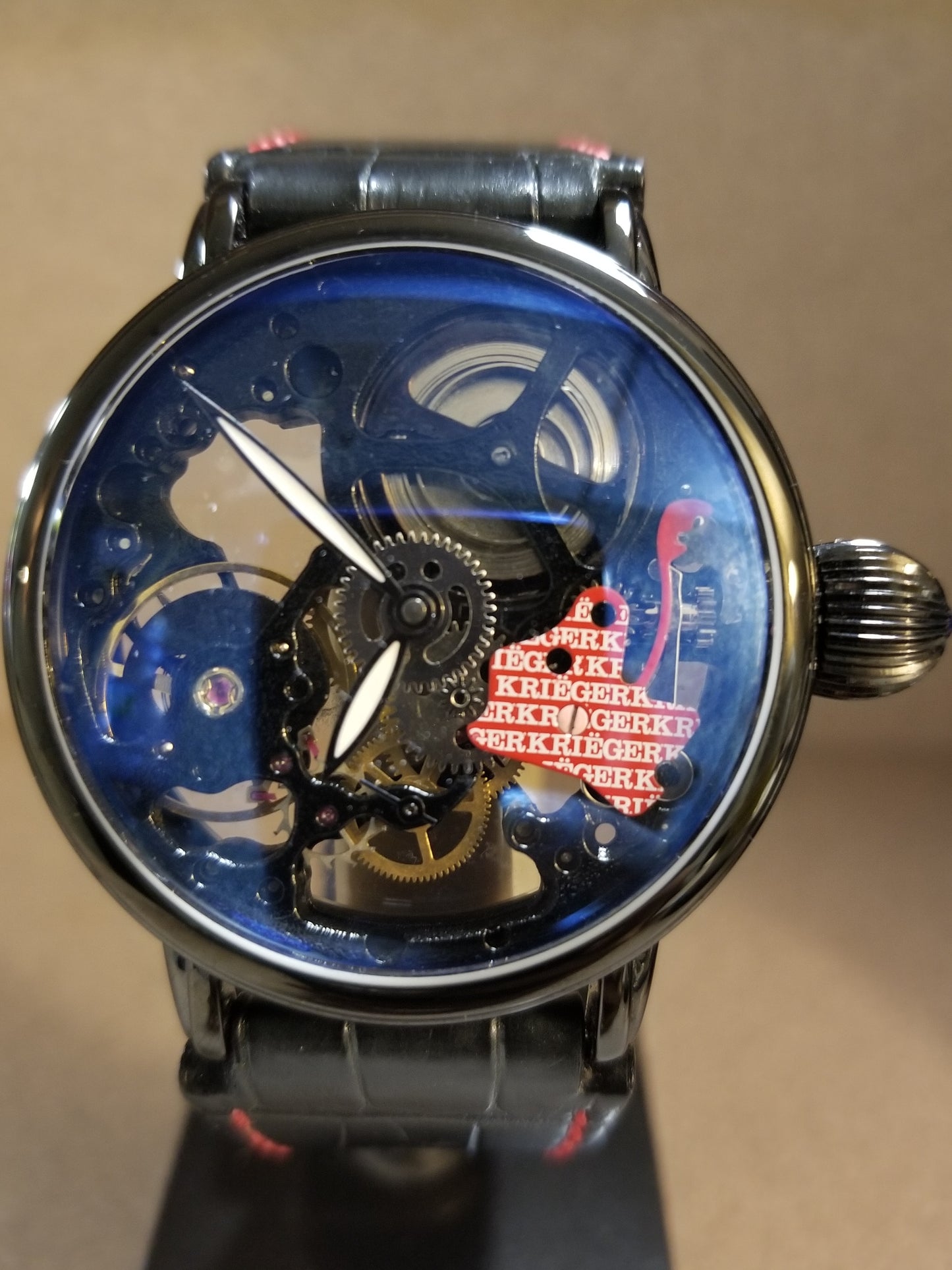 Kreiger Gigantium Skeleton Automatic Pvd Black On Strap Unisex Watch K7007P.1.C4