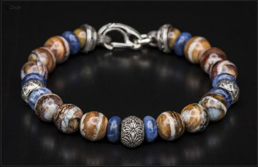 William Henry Beaded Bracelet With 10,000 Year Old Wooly Mammoth Tooth Large Size BB9 MT - LG