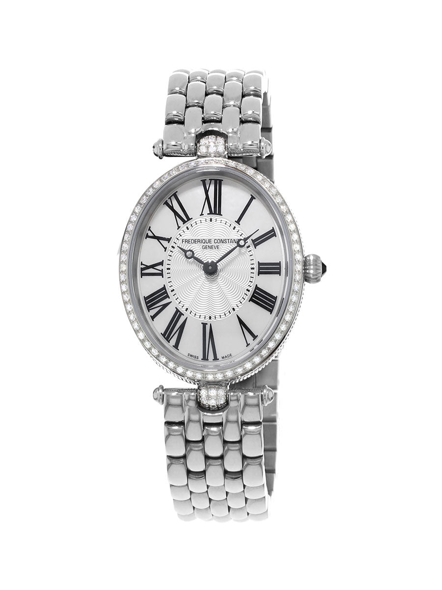 Frederique Constant Art Deco Oval Women's Watch Stainless Steel Diamond Bezel On Strap FC-200MPW2VD6B