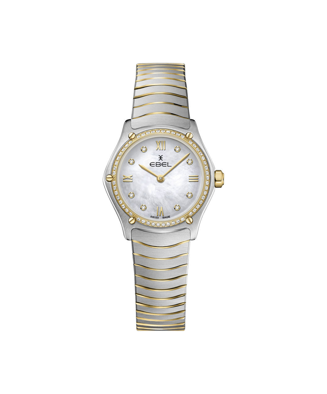 Ebel Sport Classic Mini 24mm Two Tone MOP Diamond Dial Diamond Bezel On Bracelet Ladies Watch 1216412