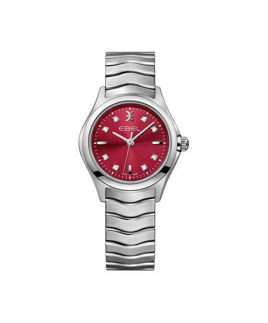 Ebel Wave Lady 30mm Stainless Steel Burgundy Diamond Dial On Bracelet Ladies Watch 1216381