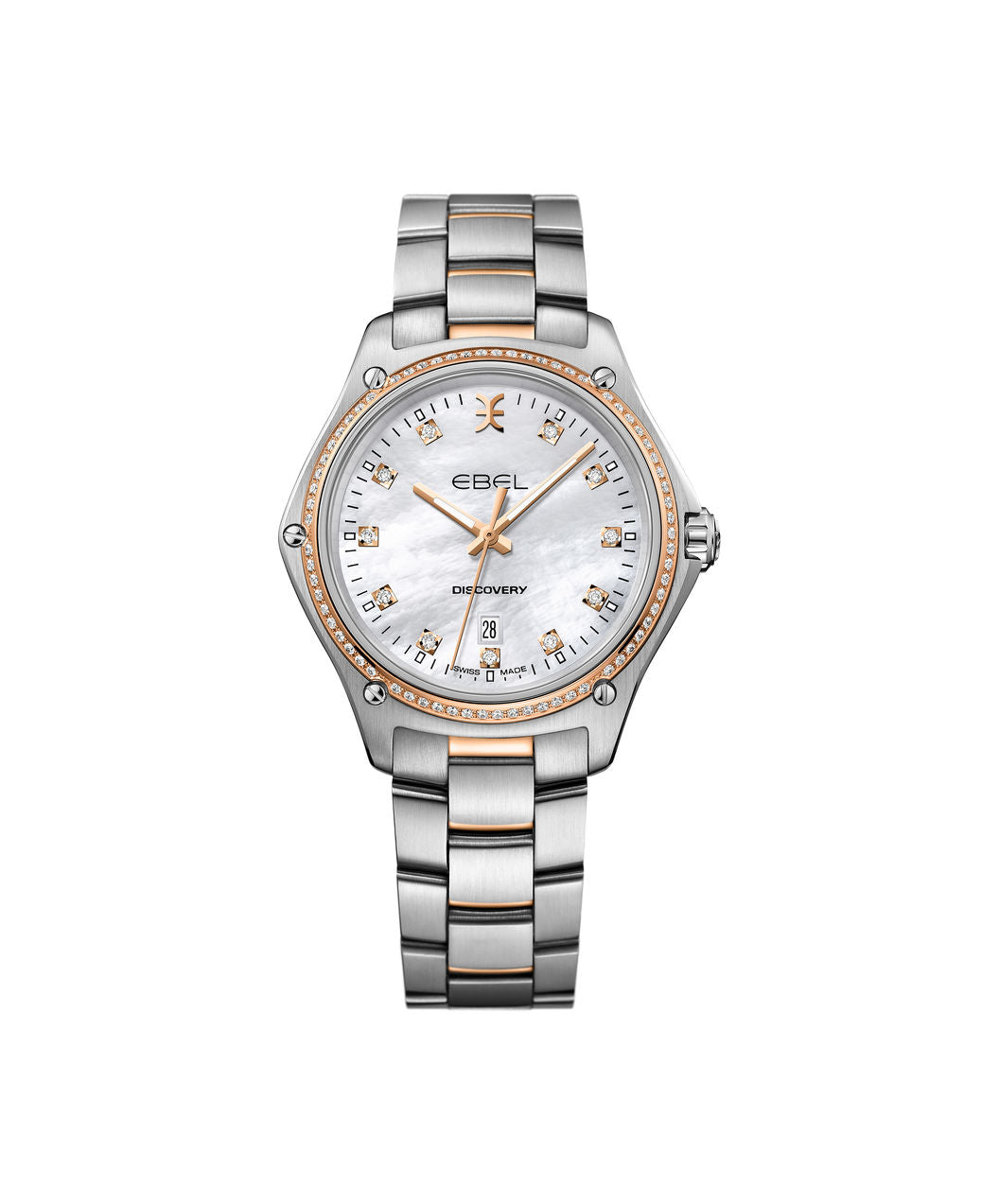 Ebel Discovery 33mm Two Tone MOP Diamond Dial Diamond Bezel On Bracelet Ladies Watch 1216398