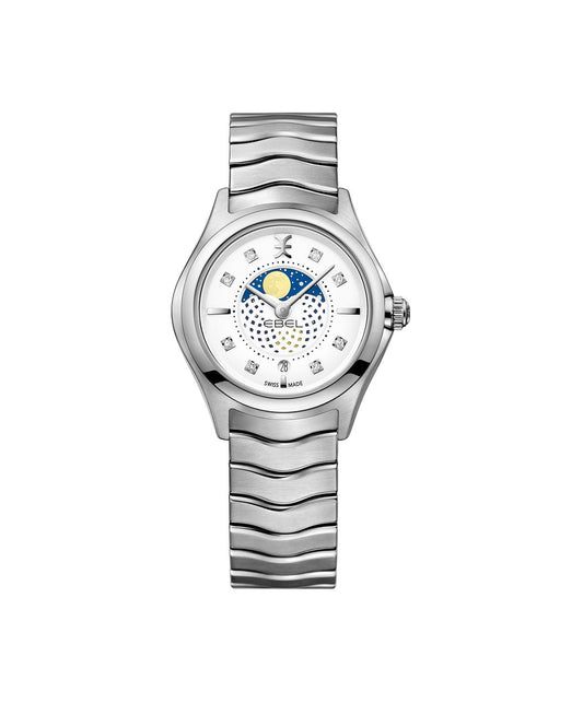 Ebel Wave Lady 30mm Stainless Steel Moon Phase Diamond Dial On Bracelet Ladies Watch 1216372