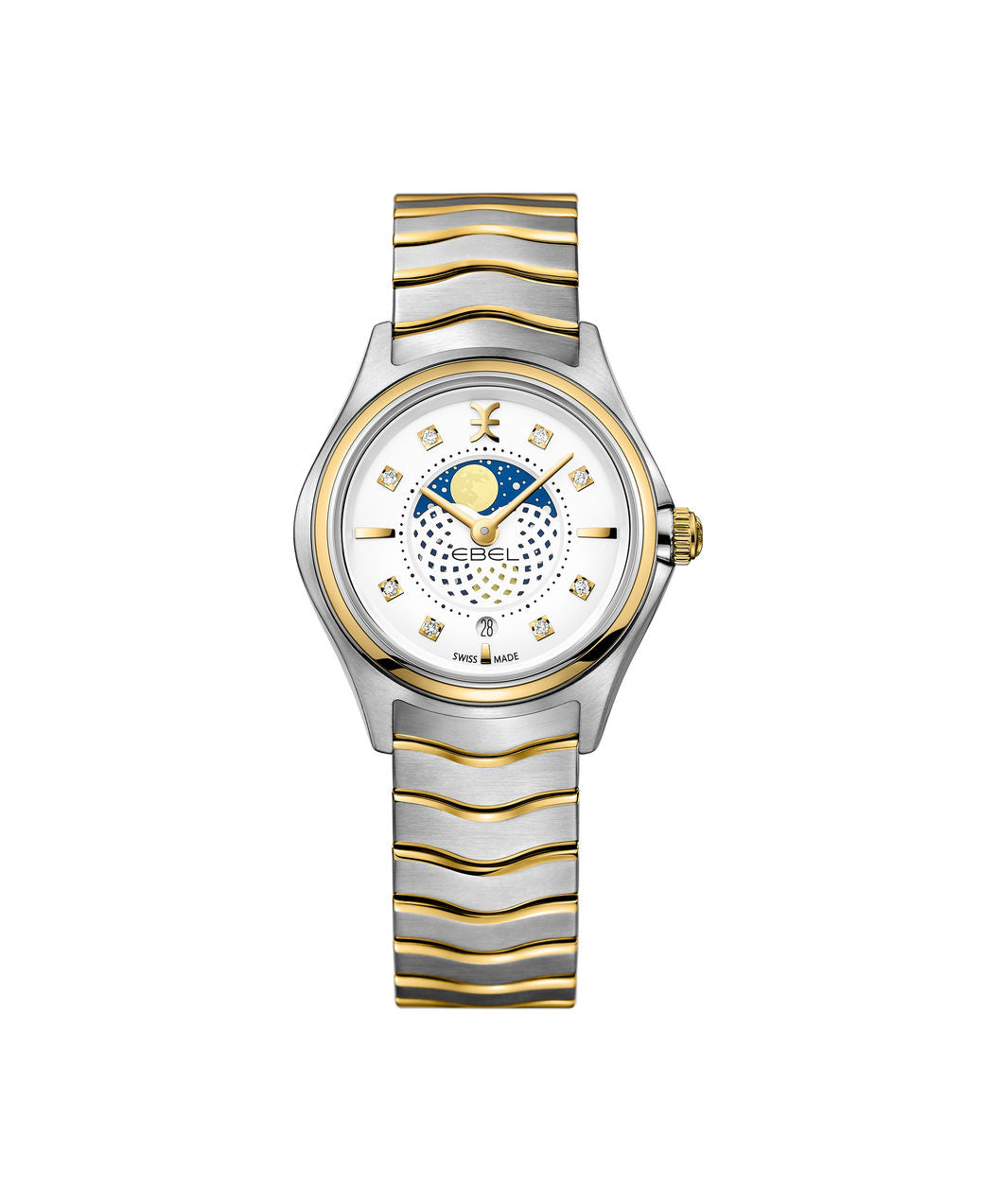 Ebel Wave Lady Moonphase 30mm Two Tone Diamond Dial On Bracelet Ladies Watch 1216373