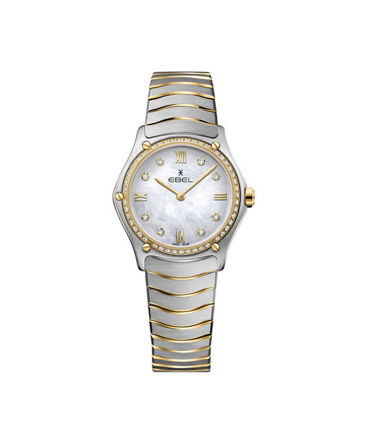 Ebel Sport Classic 29mm Two Tone MOP Diamond Dial Diamond Bezel On Bracelet Ladies Watch 1216390