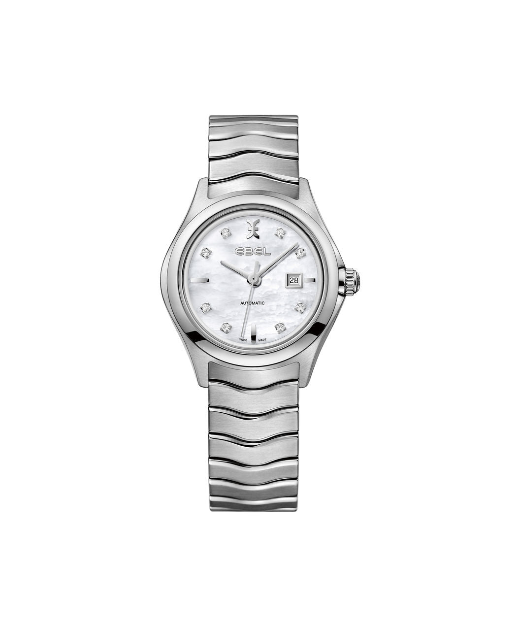 Ebel Wave Lady 30mm Automatic MOP Diamond Dial Stainless Steel On Bracelet Ladies Watch 1216327