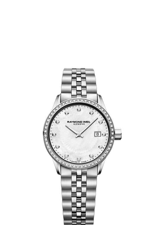 Raymond Weil Freelancer 29mm Stainless Steel MOP Diamond Dial Diamond Bezel On Bracelet Ladies Watch 5629-STS-97081