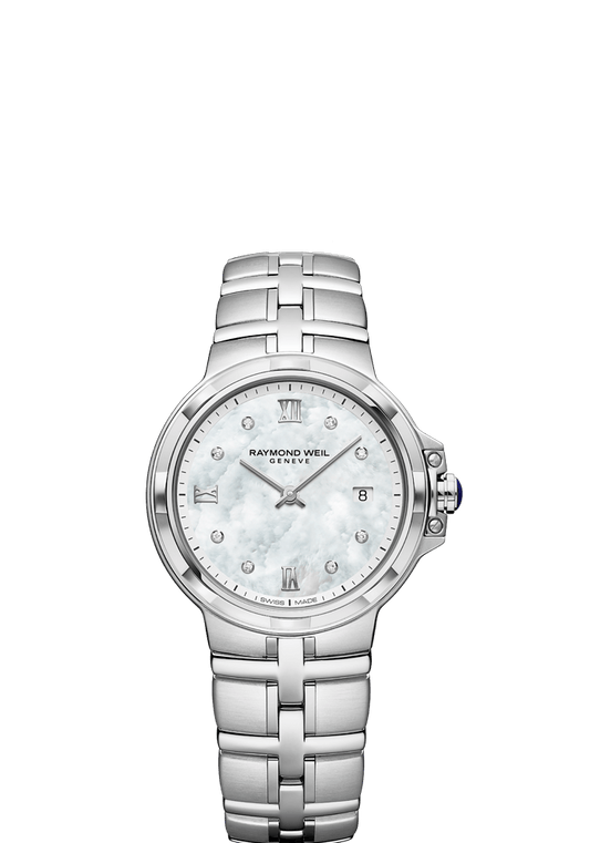 Raymond Weil Parsifal 30mm Stainless Steel MOP Diamond Dial On Bracelet Ladies Watch 5180-ST-00995