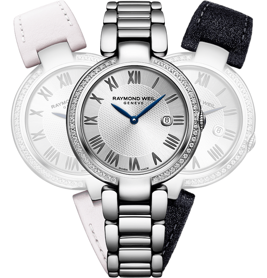 Raymond Weil Shine 32mm Stainless Steel Diamond Bezel On Strap-Bracelet Ladies Watch 1600-STS-RE659