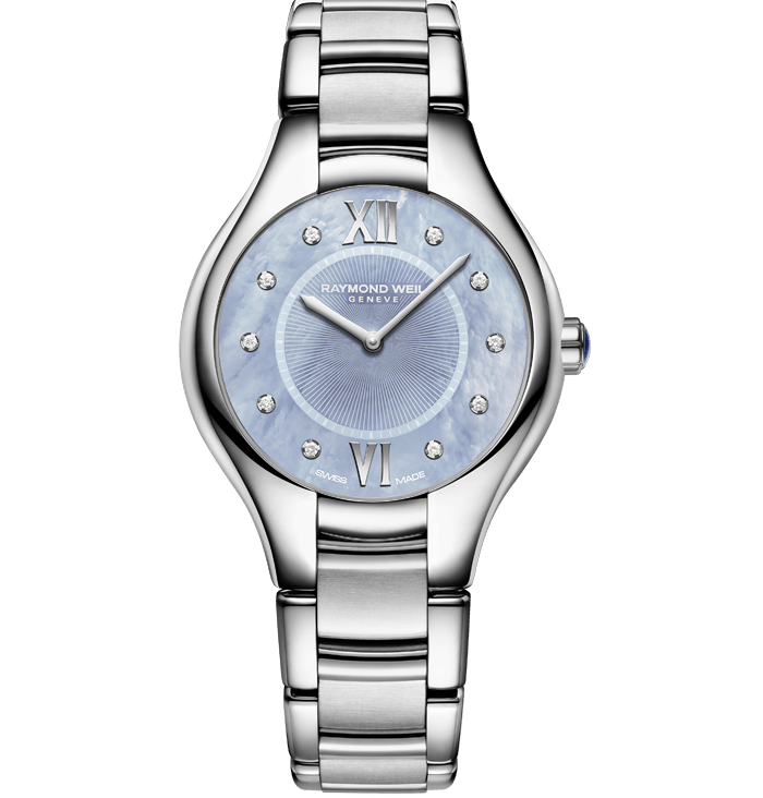 Raymond Weil Noemia 32mm Stainless Steel Blue MOP Diamond Dial On Bracelet Ladies Watch 5132-ST-00955