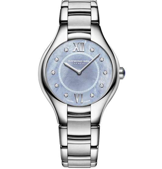 Raymond Weil Noemia 32mm Stainless Steel Blue MOP Diamond Dial On Bracelet Ladies Watch 5132-ST-00955