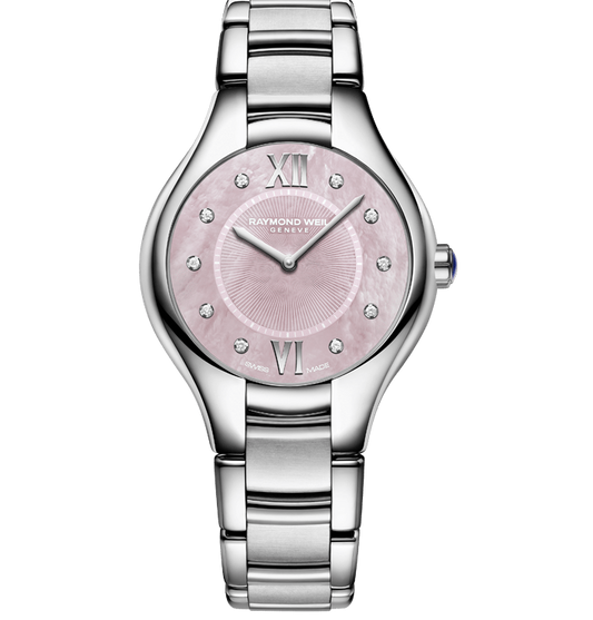 Raymond Weil Noemia 32mm Stainless Steel Pink MOP Diamond Dial On Bracelet Ladies Watch 5132-ST-00986