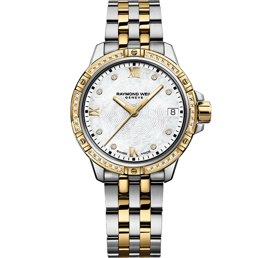 Raymond Weil Tango 30mm Two Tone MOP Diamond Dial Diamond Bezel On Bracelet Ladies Watch 5960-SPS-00995