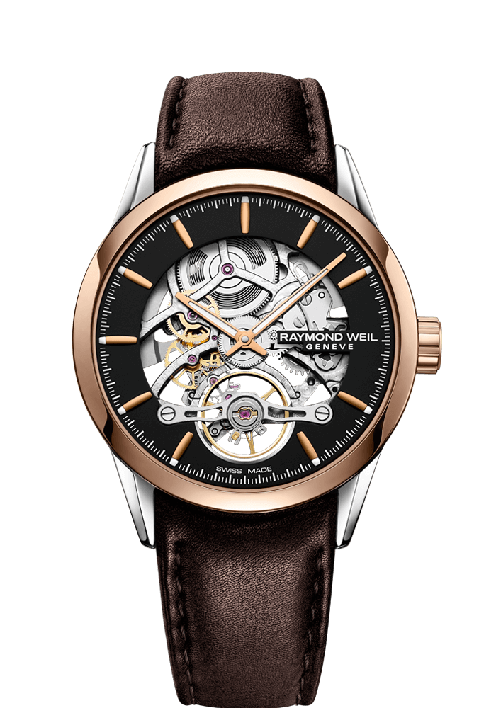 Raymond Weil Freelancer 42mm Automatic Skeleton Two Tone On Strap Men's Watch 2785-SC5-20001