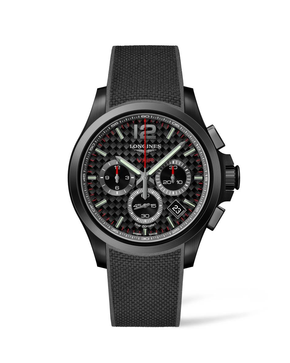 Longines Conquest V.H.P. 42mm Quartz Chronograph Black PVD On Strap Men's Watch L3.717.2.66.9