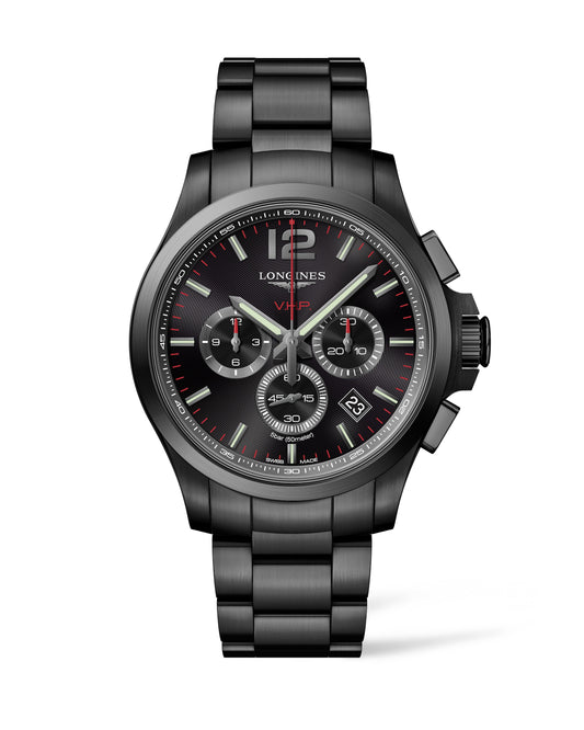 Longines Conquest V.H.P. 44mm Quartz Chronograph Black PVD On Bracelet Men's Watches L3.727.2.56.6