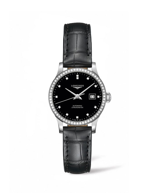 Longines Record 30mm Automatic Chronometer Stainless Steel Diamond Dial & Bezel On Strap Ladies Watch L2.321.0.57.2