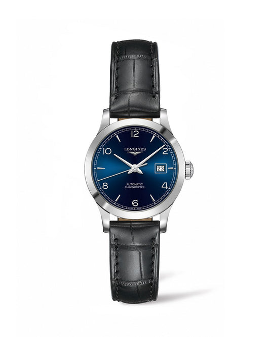 Longines Record 30mm Blue Dial Automatic Chronometer Stainless Steel On Strap Ladies Watch L2.321.4.96.2