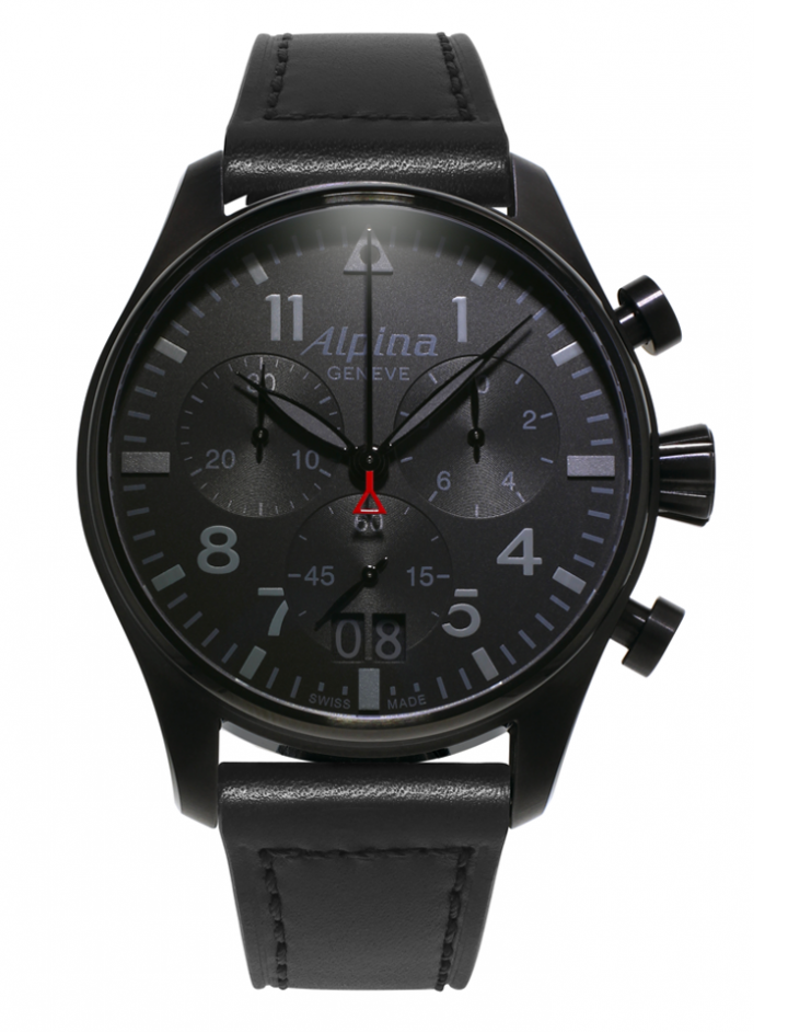 Alpina Startimer Pilot Chronograph Big Date Shadow Line PVD Black On Strap AL-372BB4FBS6