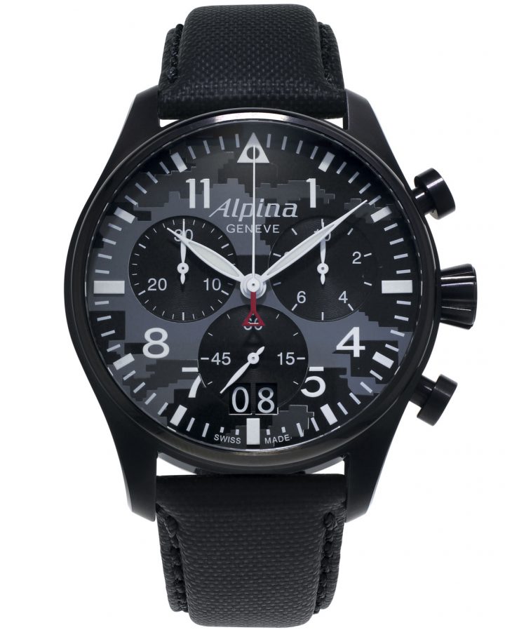 Alpina Startimer Pilot Quartz Big Date Chronograph PVD Black On Strap AL-372BMLY4FBS6