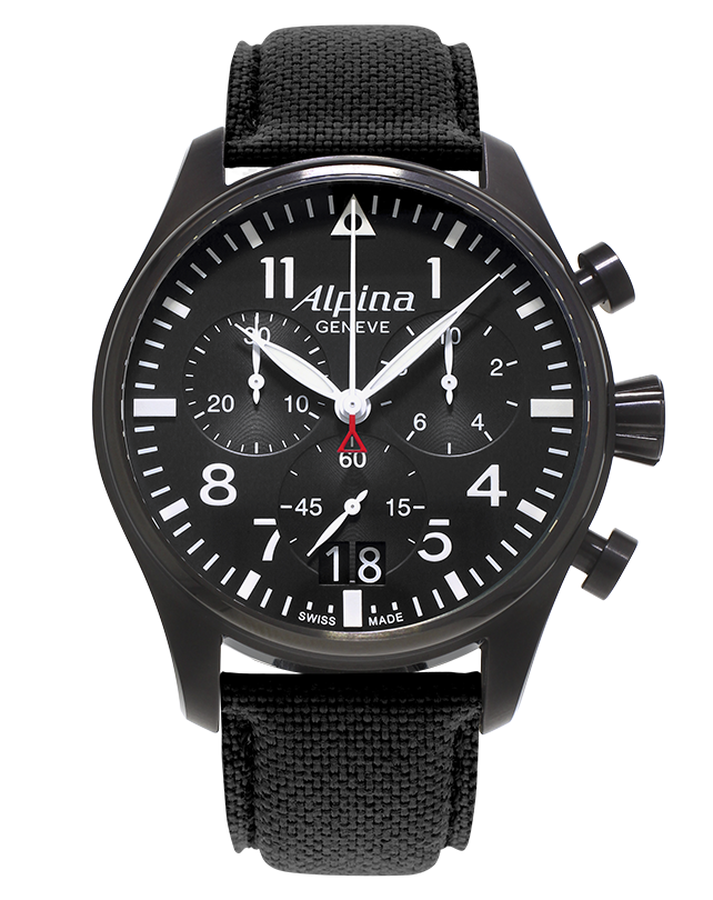 Alpina Startimer Pilot Big Date Chronograph PVD Black On Strap AL-372B4FBS6