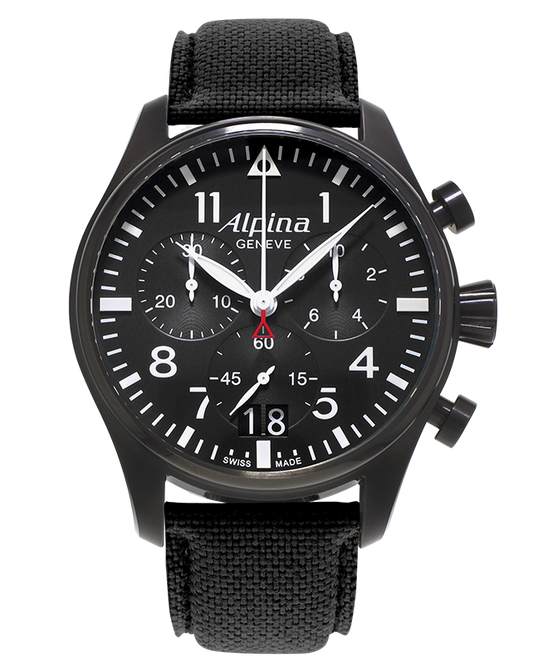 Alpina Startimer Pilot Big Date Chronograph PVD Black On Strap AL-372B4FBS6