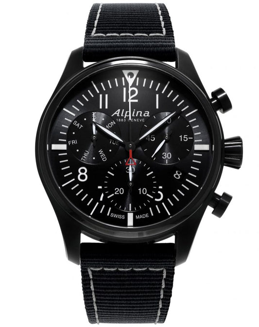 Alpina Startimer Pilot Chronograph Quartz PVD Black On Strap AL-371BB4FBS6