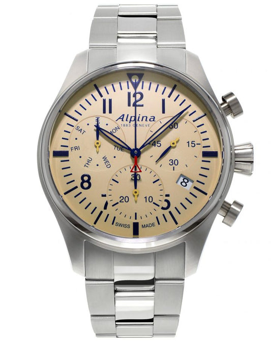 Alpina Startimer Pilot Chronograph Quartz Stainless Steel On Bracelet AL-371BG4S6B