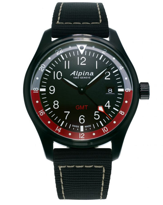 Alpina Startimer Pilot Quartz GMT PVD Black On Strap AL-247BR4FBS6